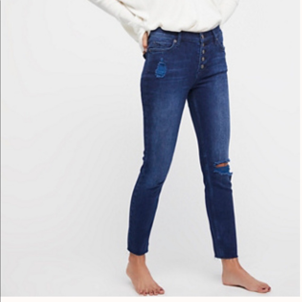 Free People Destroyed Reagan Button-Front Jeans